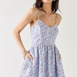 Francesca’s Floral Ruffle Trim Fit and Flare Mini Dress